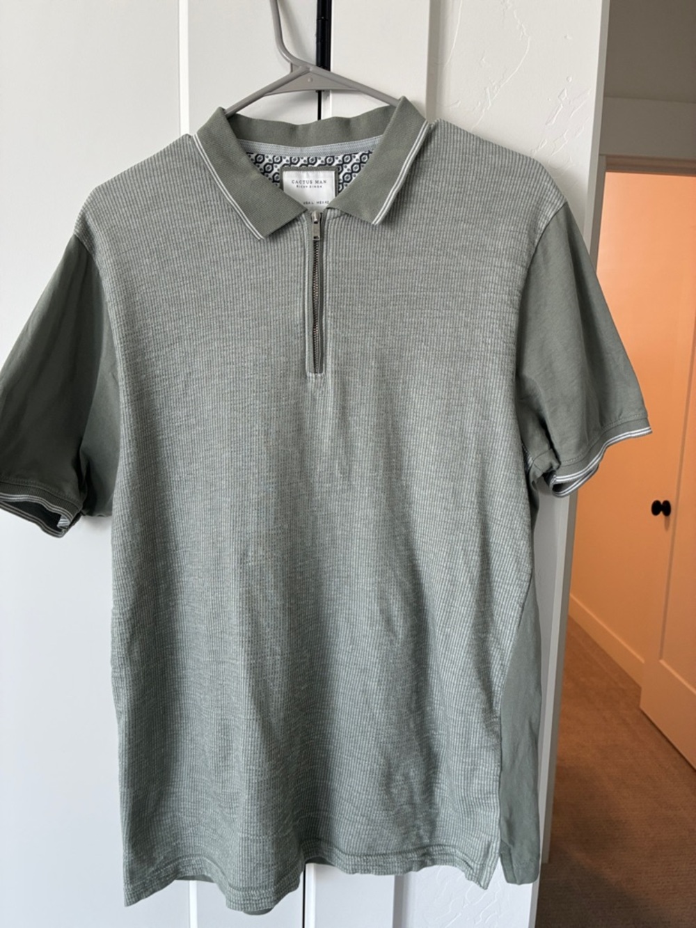 Men's Olive Half-Zip Polo with Subtle Texture